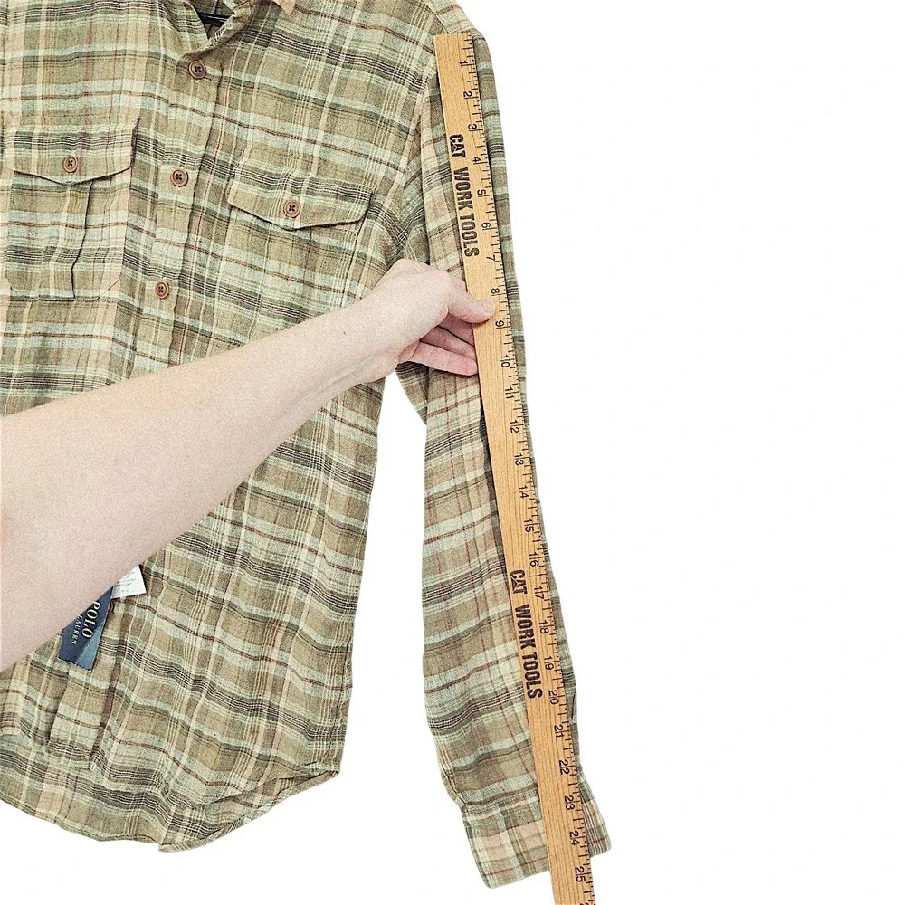 Polo Ralph Lauren Linen Button Down Shirt XS Men Fern Red Plaid Great Escape NEW